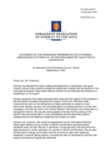 Statement by the Delegation of Norway on the parliamentary elections in Kazakhstan
