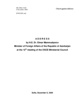 Address by H.E. Dr. Elmar Mammadyarov, Minister of Foreign Affairs of the Republic of Azerbaijan