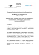 Statement by the Portuguese Presidency of the Council of the European Union on the 10th anniversary of the Organization for Democracy and Economic Development (GUAM)