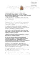 Statement by the Delegation of Canada in Response to the Report by the Head of the OSCE Centre in Dushanbe, Ambassador Vladimir Pryakhin