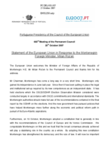 Statement by the Portuguese Presidency of the Council of the European Union in Response to the Montenegrin Foreign Minister, His Excellency Milan Rocen