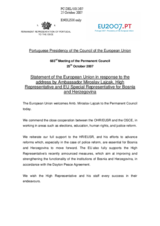 Statement by the Portuguese Presidency of the Council of the European Union in response to the address by the High Representative and EU Special Representative for Bosnia and Herzegovina, Ambassador Miroslav Lajcak