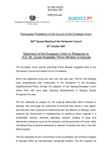 Statement by the Portuguese Presidency of the Council of the European Union in Response to His Excellency Zurab Nogaideli, Prime Minister of Georgia