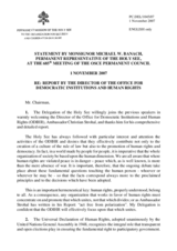 Statement by the Delegation of the Holy See in Response to the Report  by the Director of ODIHR, Ambassador Christian Strohal