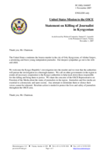 Statement by the Delegation of the United States on Killing of Journalist in Kyrgyzstan