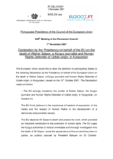 Declaration by the by the Portuguese Presidency of the Council of the European Union on behalf of the EU on the death of Alisher Saipov, a Kyrgyz journalist and Human Rights Defender of Uzbek origin, in Kyrgyzstan