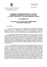Statement by the Delegation of the Holy See in Response to the Report by the OSCE High Commissioner on National Minorities, Ambassador Knut Vollebaek
