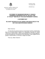Statement by Delegation of the Holy See in Response to the Draft Decision on the Agenda and Modalities of the 2007 OSCE Mediterranean Seminar