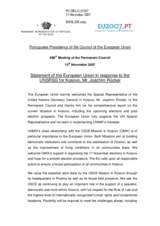 Statement by Portuguese Presidency of the Council of the European Union in Response to the Special Representative of the Secretary-General of the United Nations and Head of the United Nations Interim Administration Mission in Kosovo, Mr. Joachim Rucker