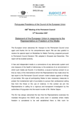 Statement by Portuguese Presidency of the Council of the European Union in Response to the OSCE Representative on Freedom of the Media, Mr. Miklos Haraszti