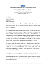 Speech by OSCE Secretary General Marc Perrin de Brichambaut at the inauguration ceremony of the new OSCE Secretariat