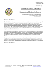 Statement by the Delegation of the United States on Elections in Kosovo