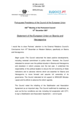 Statement by the Portuguese Presidency of the Council of the European Union on Bosnia and Herzegovina