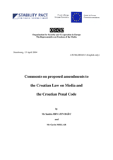Expert comments on amendments to the Croatian Law on Media and the Croatian Penal Code