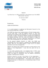 Speech by OSCE Chairman-in-Office and Finnish Foreign Minister Ilkka Kanerva