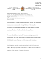 Intervention by the Delegation of Canada, also on behalf of Iceland, Liechtenstein, Norway and Switzerland, in Response to the Address by the Minister for Foreign Affairs of Slovenia, H.E. Dimitrij Rupel