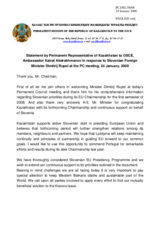 Statement by the Delegation of Kazakhstan in Response to the Address by the Minister for Foreign Affairs of Slovenia, H.E. Dimitrij Rupel