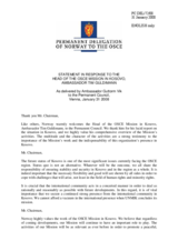 Statement by the Delegation of Norway in response to the address by the Head of Mission of the OSCE Mission in Kosovo, Ambassador Tim Guldimann