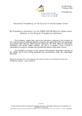 Statement by the Slovenian Presidency of the Council of the European Union on the OSCE/ODIHR Election Observation Mission to the Russian Presidential elections