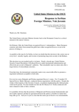 Statement by the Delegation of the United States in response to the Address by the Minister of Foreign Affairs of Serbia, Vuk Jeremic