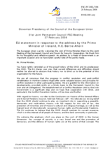 Statement by the Slovenian Presidency of the Council of the European Union in Response to the Address by Bertie Ahern, the Prime Minister of the Republic of Ireland