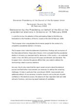 Statement by the Slovenian Presidency of the Council of the European Union on the presidential elections in Armenia on 19 February 2008