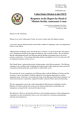 Statement by the Delegation of the United States in response to the Head of the OSCE Mission to Serbia, Ambassador Hans Ola Urstad