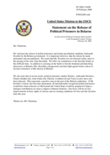 Statement by the Delegation of the United States on the Release of Political Prisoners in Belarus