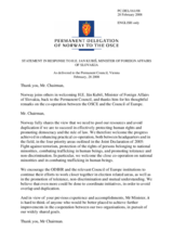 Statement by the Delegation of Norway in response to the address by the Chairman of the Committee of Ministers of the Council of Europe, the Minister for Foreign Affairs of Slovakia Jan Kubis