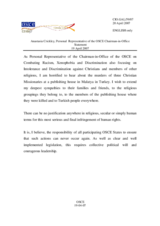 Statement by Anastasia Crickley, Personal Representative of the Chairman-in-Office of the OSCE on Combating Racism, Xenophobia and Discrimination, focusing on Intolerance and Discrimination against Christians and members of other religions