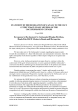 Statement by the Delegation of Canada in response to the Head of the OSCE Mission to Bosnia and Herzegovina, Ambassador Douglas Davidson