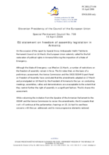 Statement by the Slovenian Presidency of the Council of the European Union on freedom of assembly legislation in Armenia