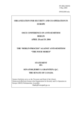 Statement by Senator Jerry S. Grafstein, Q.C., the Senate of Canada Statement by Senator Jerry S. Grafstein, Q.C., the Senate of Canada