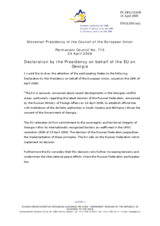 Statement by the Slovenian Presidency of the Council of the European Union on the recent events in Georgia