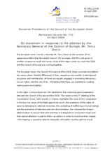 Statement by the Slovenian Presidency of the Council of the European Union in response to the address by the Secretary General of the Council of Europe, Terry Davis