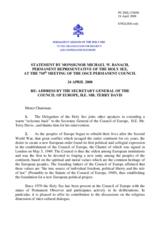 Statement by the Delegation of the Holy See in response to the address by the Secretary General of the Council of Europe, Terry Davis