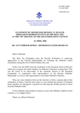 Statement by the Delegation of the Holy See on the Orthodox Easter Holidays