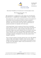 Statement by the Slovenian Presidency of the Council of the European Union in response to the report by the Project Coordinator in Uzbekistan, Ambassador Istvan Venczel