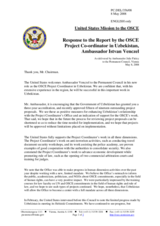 Statement by the Delegation of the United States in response to the report by the Project Coordinator in Uzbekistan, Ambassador Istvan Venczel