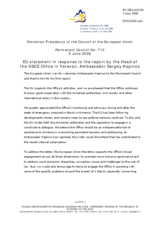 Statement by the Slovenian Presidency of the Council of the European Union in response to the report by the Head of the OSCE Office in Yerevan, Ambassador Sergey Kapinos