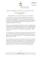 Statement by the Slovenian Presidency of the Council of the European Union on the death penalty in the USA