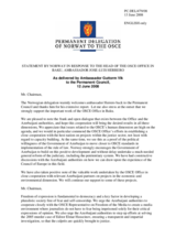 Statement by the Delegation of Norway in response to the report by the Head of the OSCE Office in Baku, Ambassador Jose-Luis Herrero