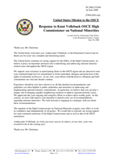 Statement by the Delegation of the United States in response to the address by the High Commissioner on National Minorities, Ambassador Knut Vollebaek