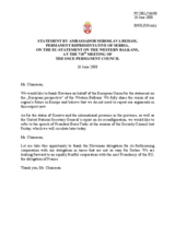 Statement by the Delegation of Serbia on the Conclusions of the Brussels European Council from 19-20 June 2008 on the Western Balkans and the Address by the President of the Republic of Serbia, H.E. Boris Tadic, before the UN Security Council