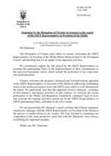 Statement by the Delegation of Ukraine in Reply to the Report by the Representative on Freedom of the Media, Miklos Haraszti