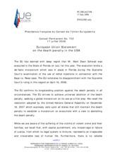 Statement by the French Presidency of the Council of the European Union on the death penalty in the USA