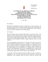 Statement by the Delegation of Serbia in response to the address by Minister of Foreign Affairs of France, Bernard Kouchner