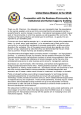 Statement by the Delegation of the United State of America on Cooperation with the Business Community for Institutional and Human Capacity Building Statement by the Delegation of the United State of America on Cooperation with the Business Community for Institutional and Human Capacity Building