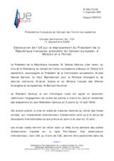 Statement by the French Presidency of the Council of the European Union on visit of President of France to Moscow and Tbilisi