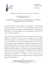 Statement by the French Presidency of the Council of the European Union in response to the Head of the OSCE Centre in Bishkek, Ambassador Andrew Tesoriere